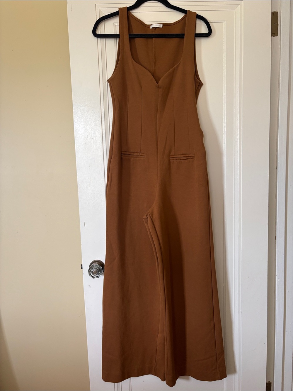 Zara Stretch Knit Sleeveless Brown Wide-Leg Jumpsuit Large - Picture 3 of 8